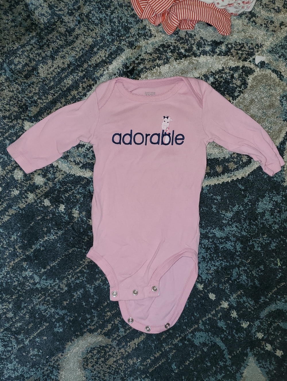 Carter's Pink Long-Sleeve Baby Bodysuit with Navy 'adorable' Script